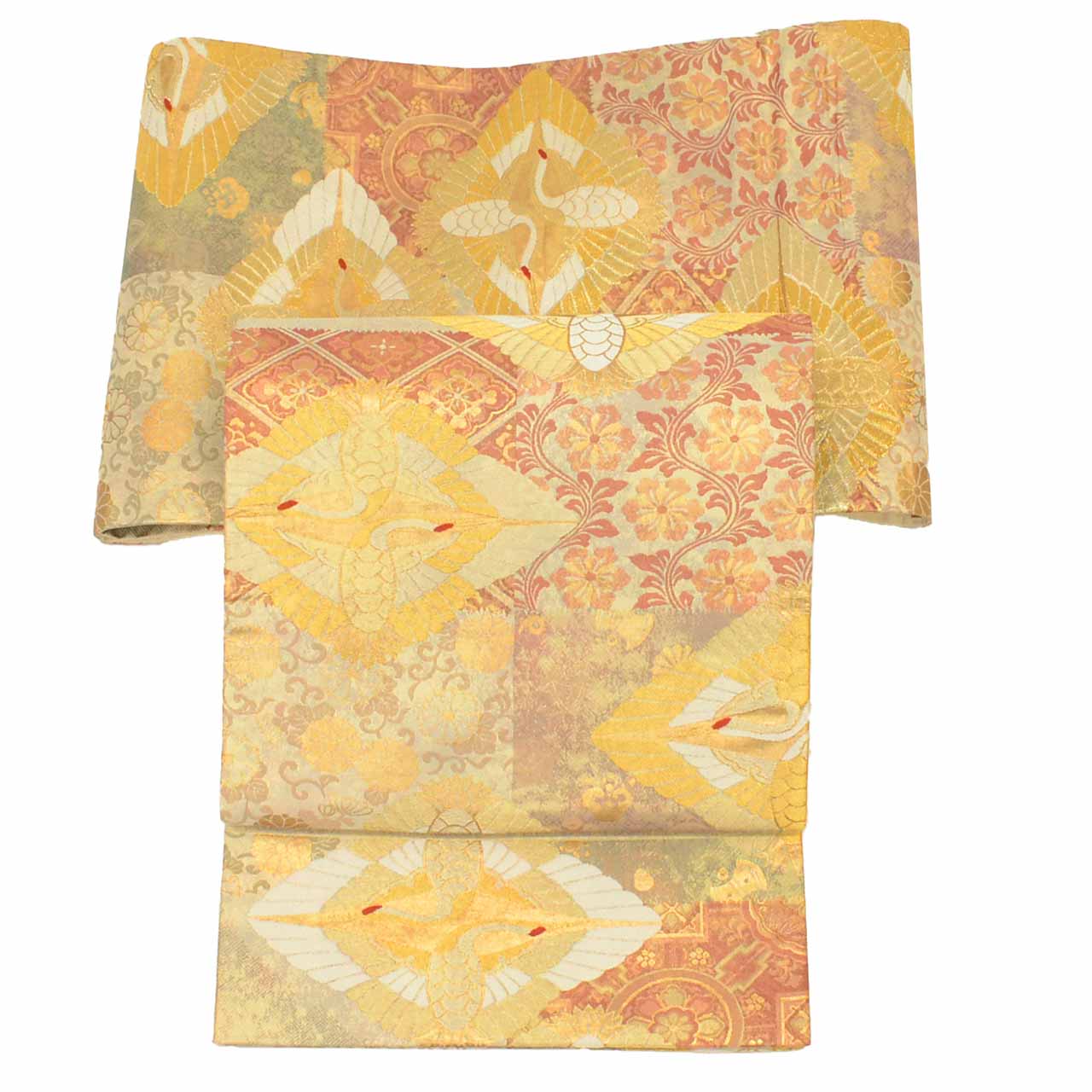 Vintage Japanese Obi | Fukuro Obi | Silk | Facing Crane | Hikihaku | Nishijin Certified | Formal | Sustainable | uu2141b