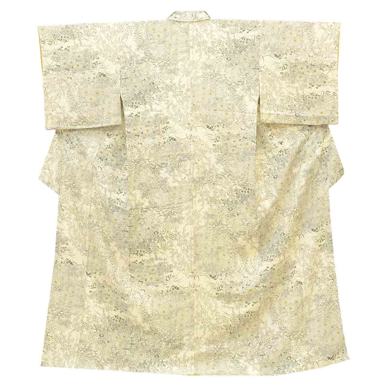 [Used] Recycled Kimono, Komon style, Pure Silk, Size M, Good Condition, Length 160.5cm (63.2in), Sleeve Length 64.5cm (25.4in), Lined, Ready-made, White, Four Seasons Floral Pattern, Reused uu2145b 