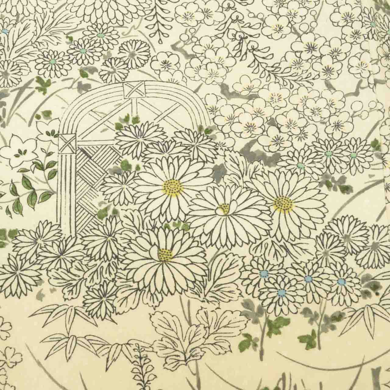[Used] Recycled Kimono, Komon style, Pure Silk, Size M, Good Condition, Length 160.5cm (63.2in), Sleeve Length 64.5cm (25.4in), Lined, Ready-made, White, Four Seasons Floral Pattern, Reused uu2145b 