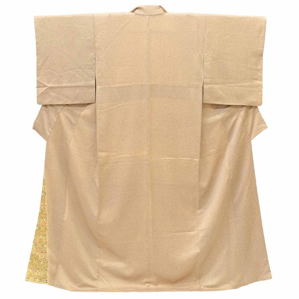 Vintage Japanese Kimono | Tsukesage | Brown Silk | Small Floral Arabesque | Gold Embroidery | One Crest | Size M | Sustainable | uu2166b