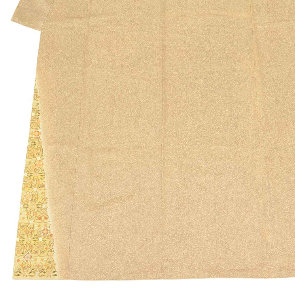 Vintage Japanese Kimono | Tsukesage | Brown Silk | Small Floral Arabesque | Gold Embroidery | One Crest | Size M | Sustainable | uu2166b