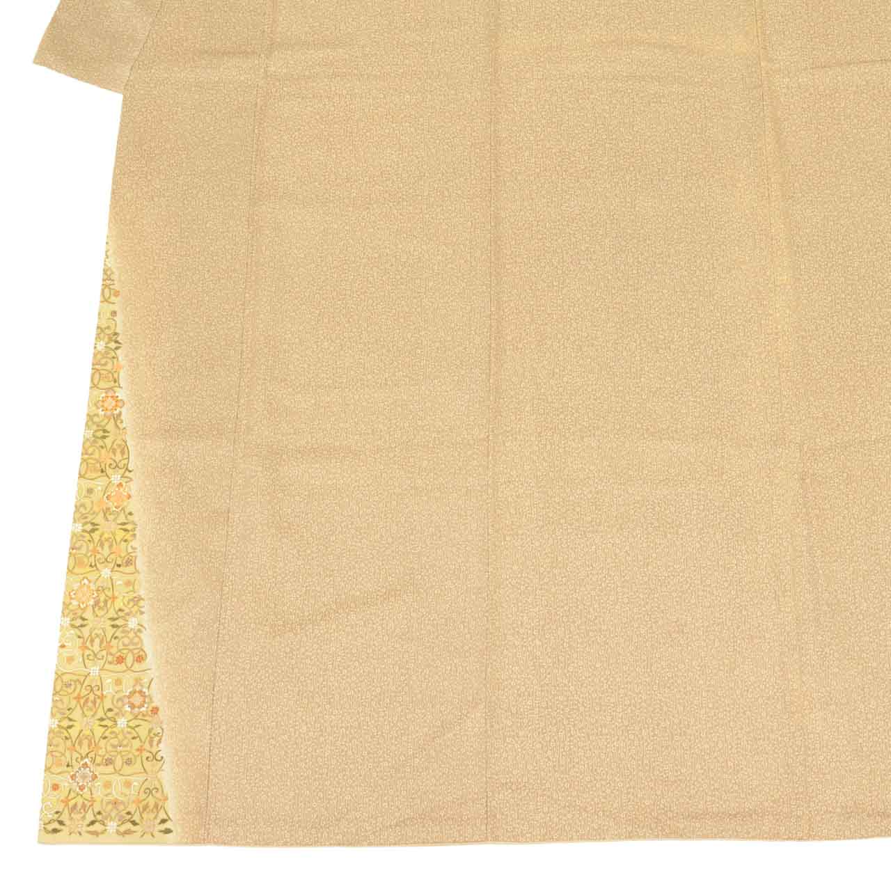 Vintage Japanese Kimono | Tsukesage | Brown Silk | Small Floral Arabesque | Gold Embroidery | One Crest | Size M | Sustainable | uu2166b