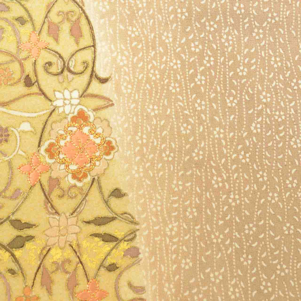 Vintage Japanese Kimono | Tsukesage | Brown Silk | Small Floral Arabesque | Gold Embroidery | One Crest | Size M | Sustainable | uu2166b