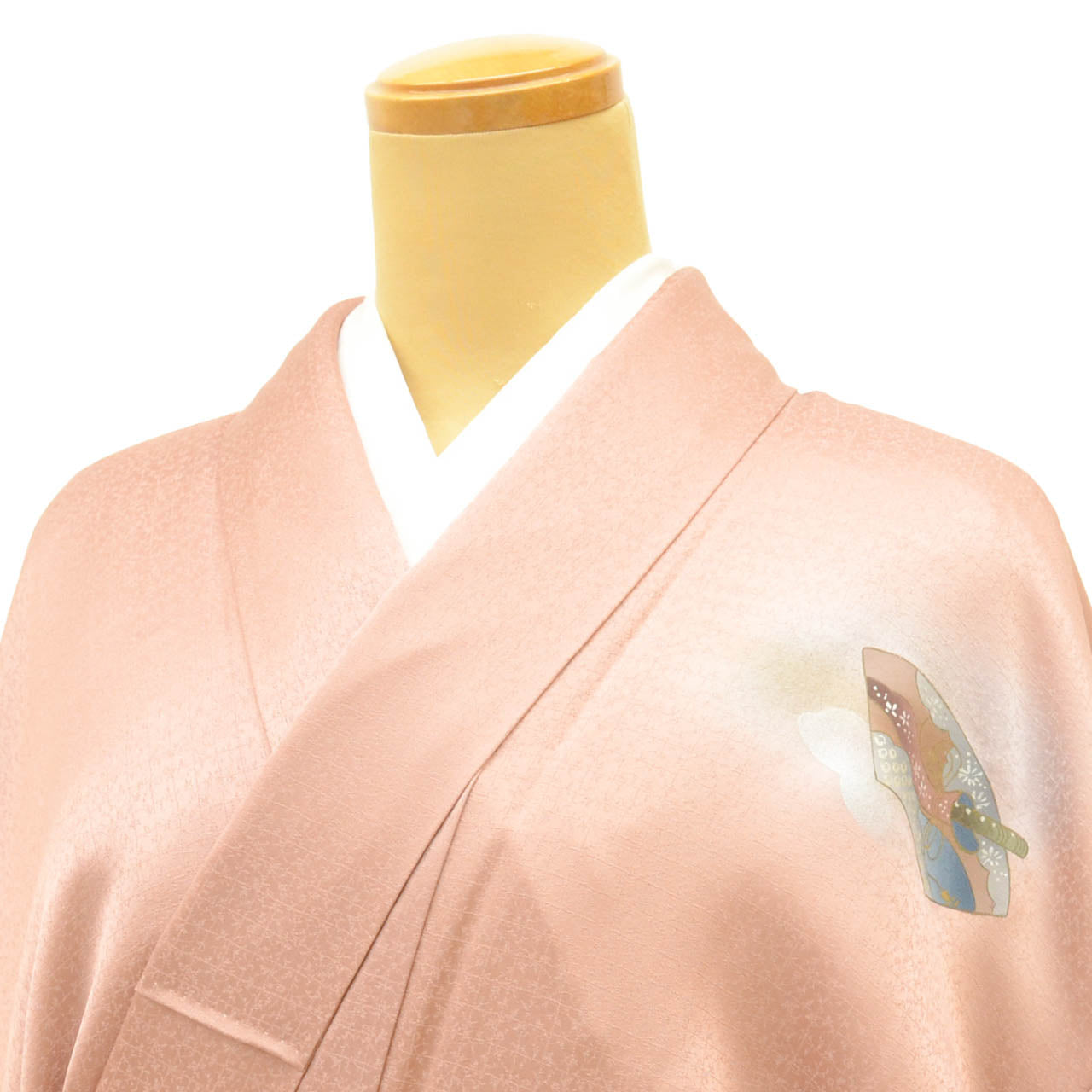 Vintage Japanese Kimono | Tsukesage | Pink Silk | Fan Paper Drum Pattern | Gold Foil | Unused | Size M | Sustainable | uu2178b