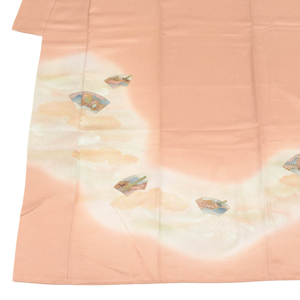 Vintage Japanese Kimono | Tsukesage | Pink Silk | Fan Paper Drum Pattern | Gold Foil | Unused | Size M | Sustainable | uu2178b