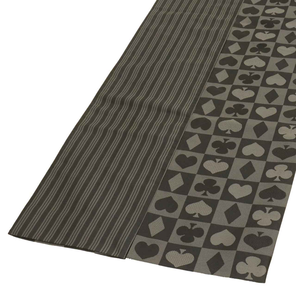 Vintage Japanese Obi | Kyo-bukuro Obi | Black Synthetic | Playing Card Heart Pattern | Washable | Casual | Sustainable | uu2184b