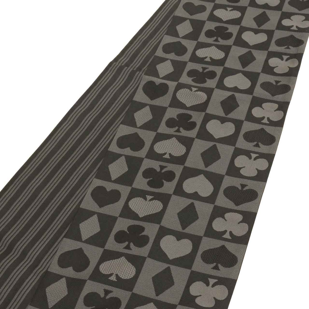 Vintage Japanese Obi | Kyo-bukuro Obi | Black Synthetic | Playing Card Heart Pattern | Washable | Casual | Sustainable | uu2184b
