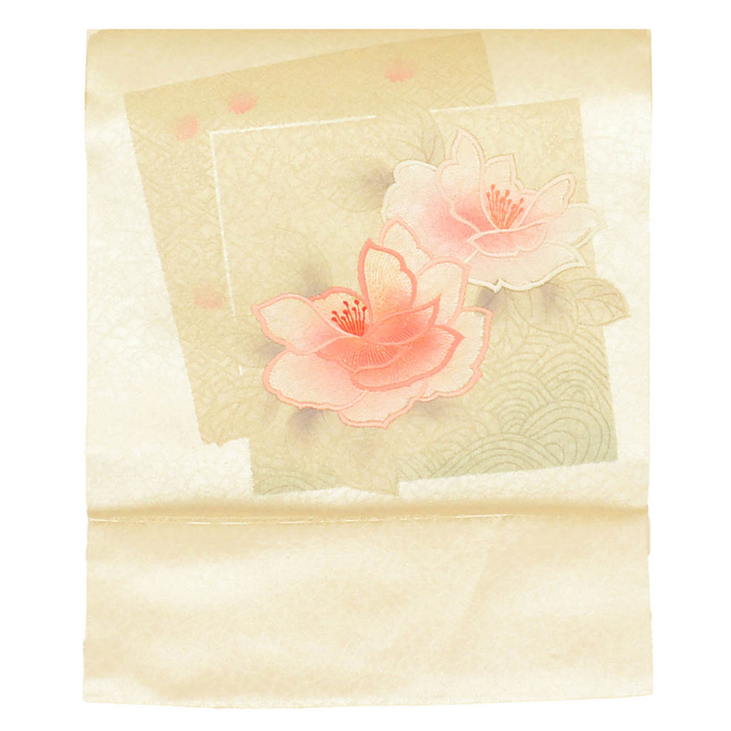 Vintage Japanese Obi | Nagoya Obi | Silk | Floral Embroidery | Gold Silver Thread | Semi-formal | Sustainable | uu2188b