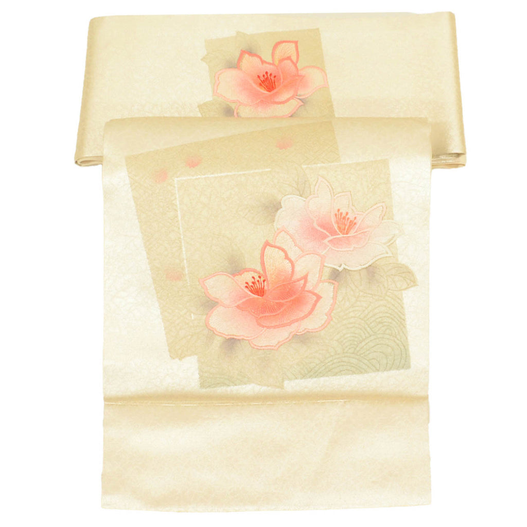 Vintage Japanese Obi | Nagoya Obi | Silk | Floral Embroidery | Gold Silver Thread | Semi-formal | Sustainable | uu2188b