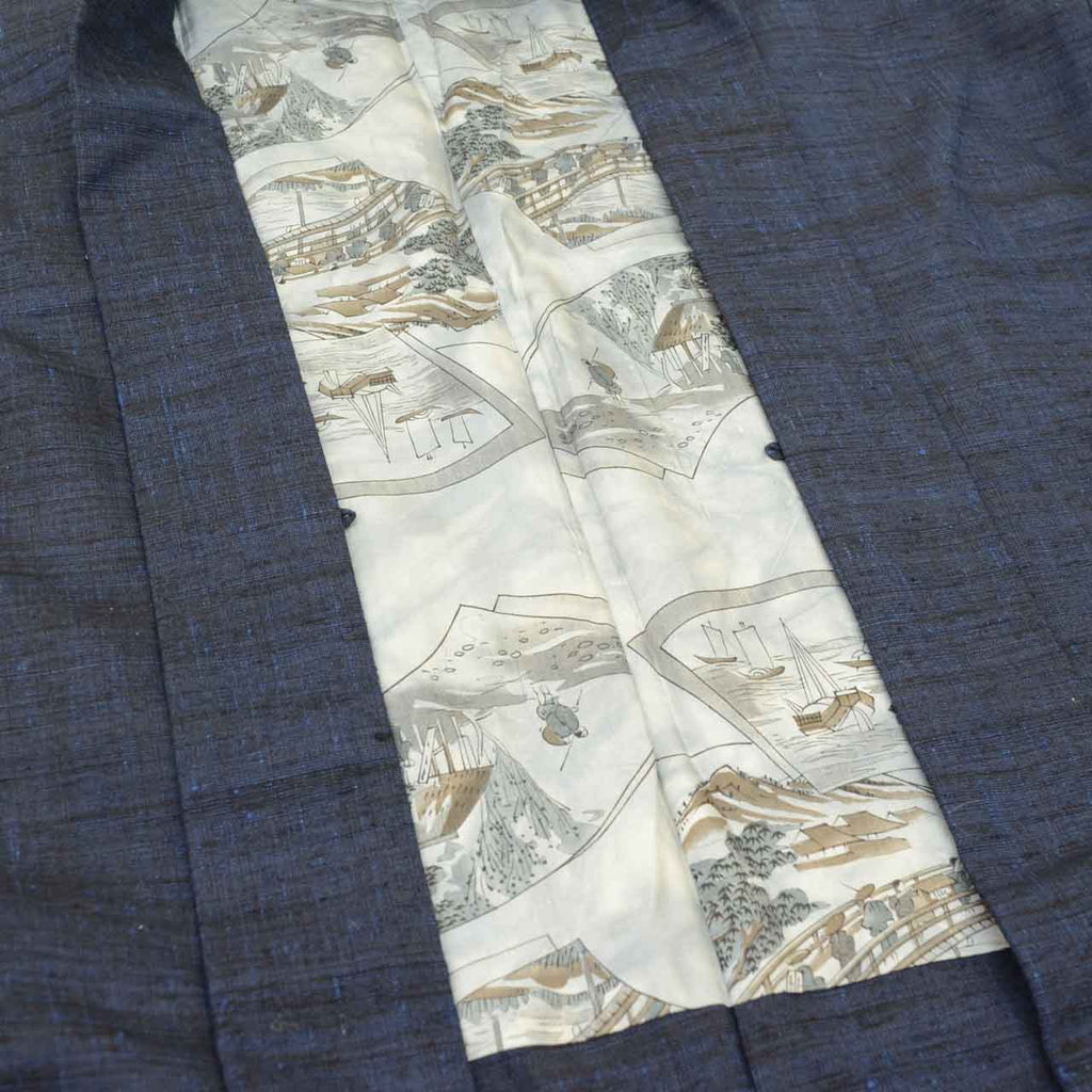 Vintage Japanese Kimono | Men's Tsumugi Ensemble | Navy Silk | Unused | With Himo | Size L | Sustainable | uu2191b