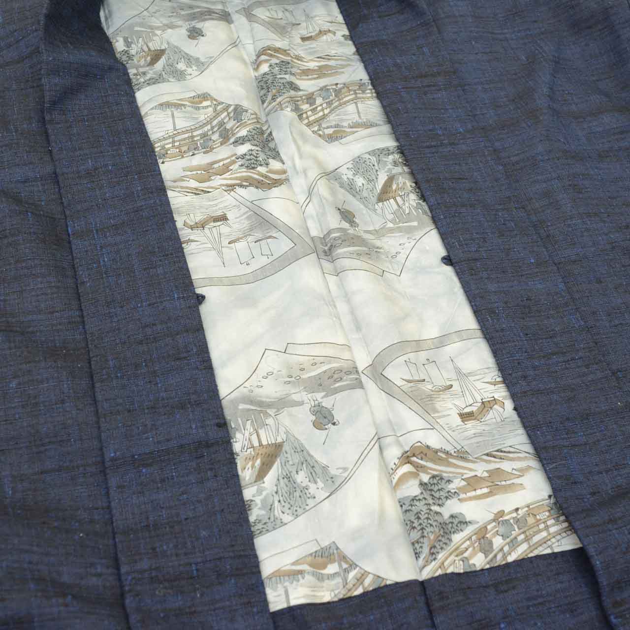Vintage Japanese Kimono | Men's Tsumugi Ensemble | Navy Silk | Unused | With Himo | Size L | Sustainable | uu2191b
