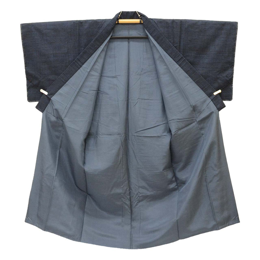 Vintage Japanese Kimono | Men's Tsumugi Ensemble | Navy Silk | Unused | With Himo | Size L | Sustainable | uu2191b