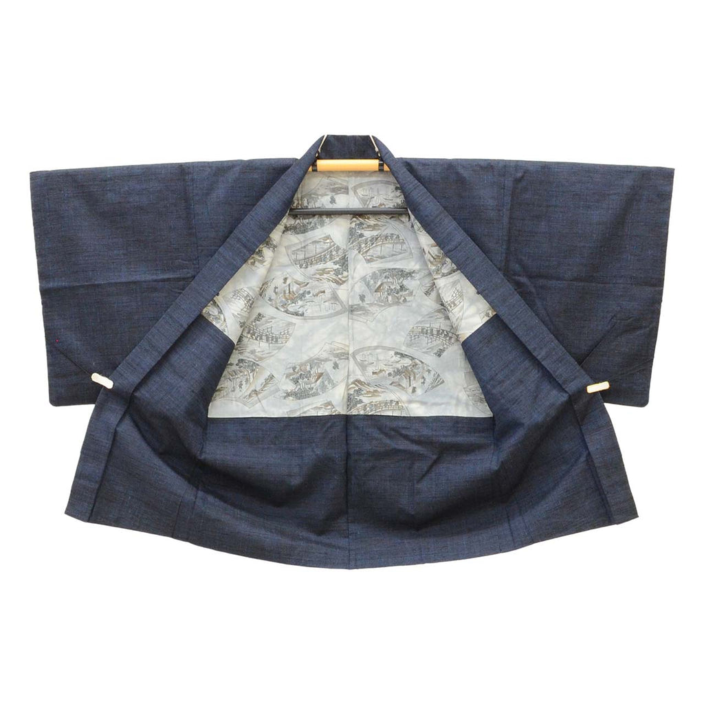 Vintage Japanese Kimono | Men's Tsumugi Ensemble | Navy Silk | Unused | With Himo | Size L | Sustainable | uu2191b
