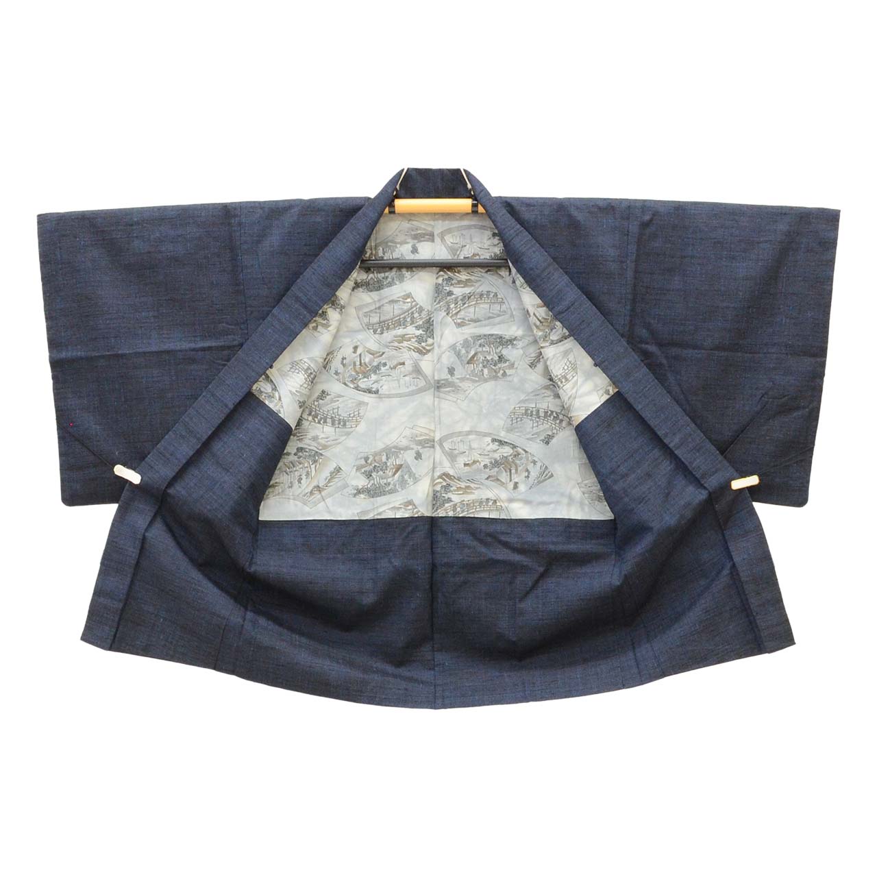 Vintage Japanese Kimono | Men's Tsumugi Ensemble | Navy Silk | Unused | With Himo | Size L | Sustainable | uu2191b