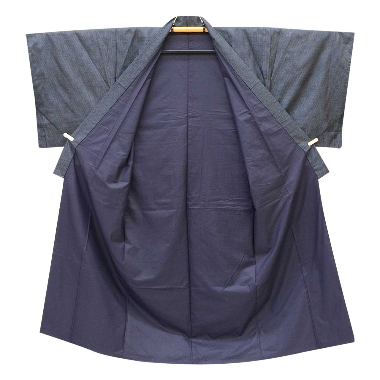 [Used] Recycled Kimono and Haori Set Ensemble for Men, Oshima Tsumugi Silk, Sleeve Length 70.5cm (27.8in), Body Length 150.0cm (59.1in), Size LL, Navy Blue, Tortoiseshell Pattern, with Haori Cord, Men's uu2192b 