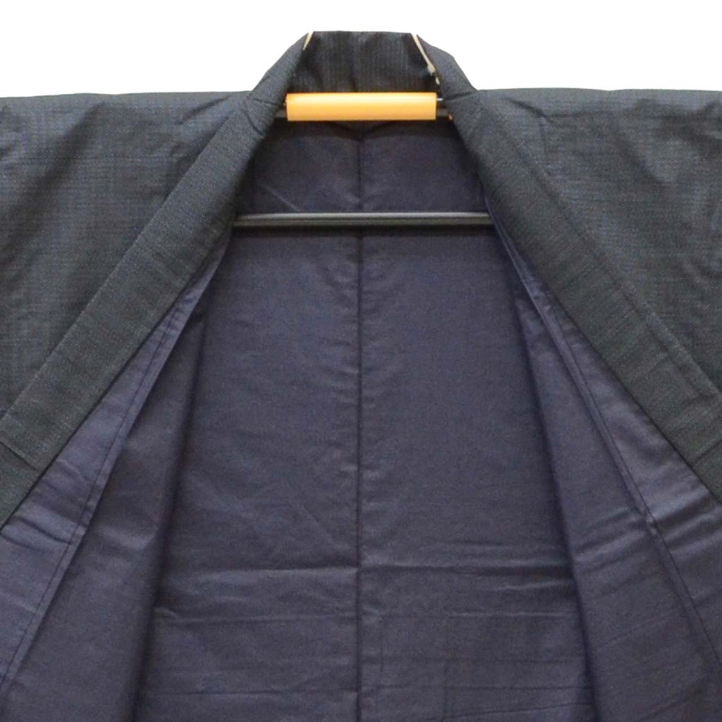 [Used] Recycled Kimono and Haori Set Ensemble for Men, Oshima Tsumugi Silk, Unused, Sleeve Length 72.6cm (28.6in), Body Length 147.0cm (57.9in), Size L, Navy Blue, Tortoiseshell Pattern, with Haori Cord, Men's uu2194b 