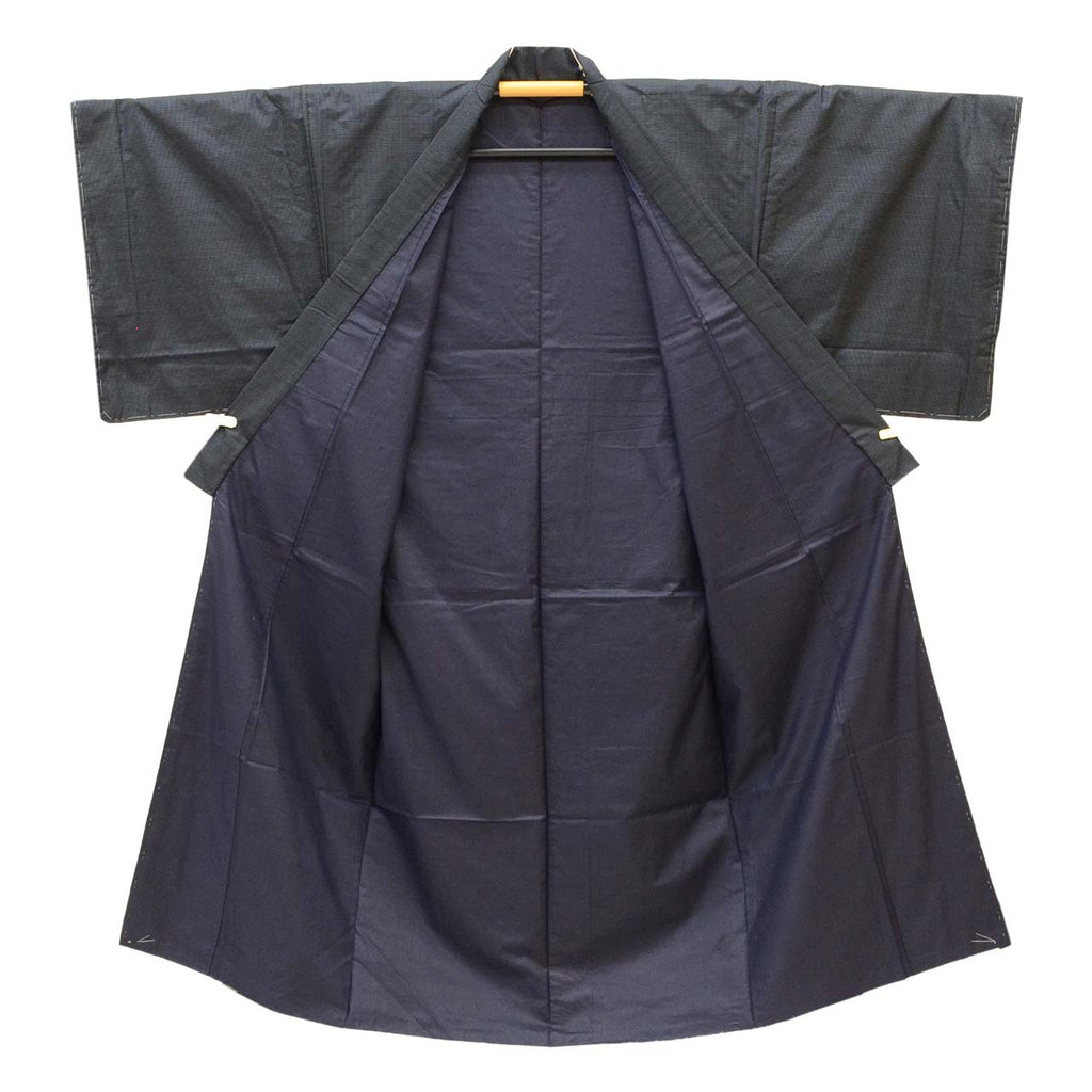 [Used] Recycled Kimono and Haori Set Ensemble for Men, Oshima Tsumugi Silk, Unused, Sleeve Length 72.6cm (28.6in), Body Length 147.0cm (57.9in), Size L, Navy Blue, Tortoiseshell Pattern, with Haori Cord, Men's uu2194b 