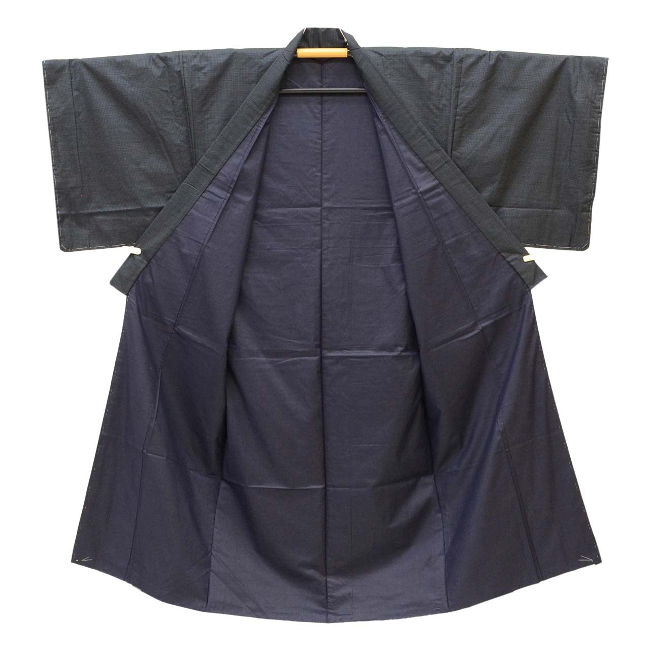 [Used] Recycled Kimono and Haori Set Ensemble for Men, Oshima Tsumugi Silk, Unused, Sleeve Length 72.6cm (28.6in), Body Length 147.0cm (57.9in), Size L, Navy Blue, Tortoiseshell Pattern, with Haori Cord, Men's uu2194b 