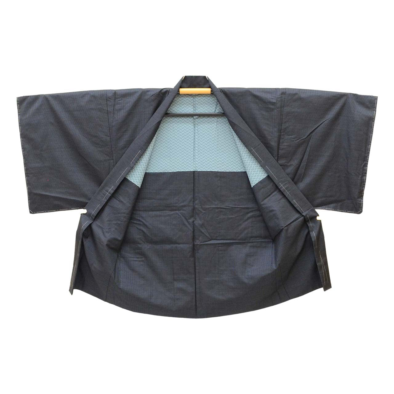 [Used] Recycled Kimono and Haori Set Ensemble for Men, Oshima Tsumugi Silk, Unused, Sleeve Length 72.6cm (28.6in), Body Length 147.0cm (57.9in), Size L, Navy Blue, Tortoiseshell Pattern, with Haori Cord, Men's uu2194b 