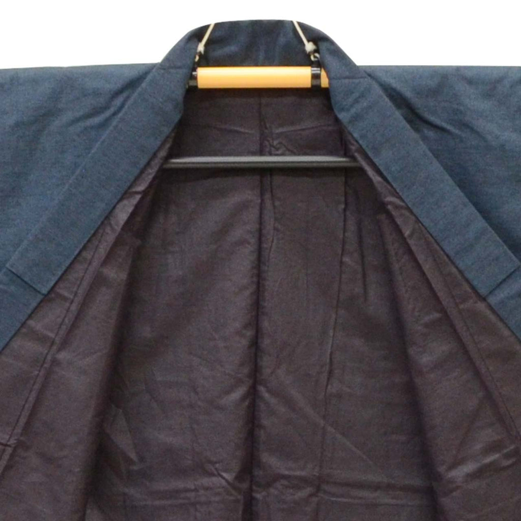 Vintage Japanese Kimono | Men's Yuki Tsumugi Ensemble | Navy Silk | Handwoven | Unused | UNESCO Heritage | Size S | Sustainable | uu2195b