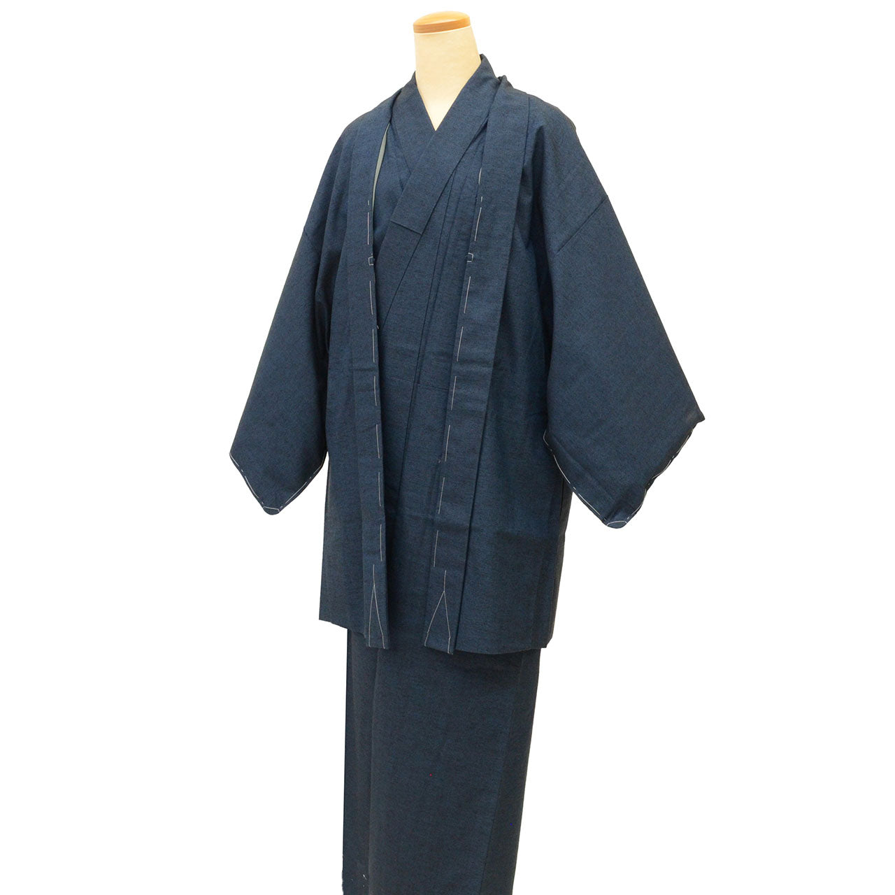 Vintage Japanese Kimono | Men's Yuki Tsumugi Ensemble | Navy Silk | Handwoven | Unused | UNESCO Heritage | Size S | Sustainable | uu2195b