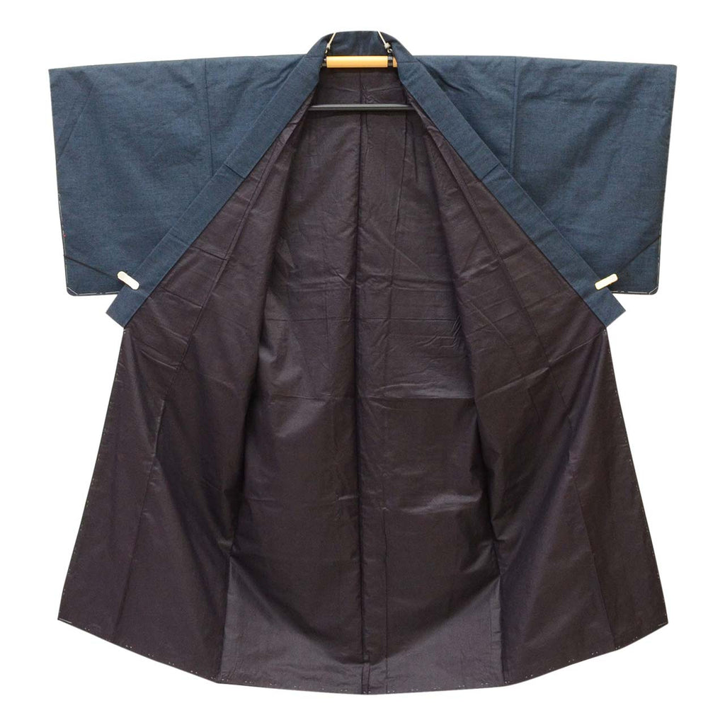 Vintage Japanese Kimono | Men's Yuki Tsumugi Ensemble | Navy Silk | Handwoven | Unused | UNESCO Heritage | Size S | Sustainable | uu2195b