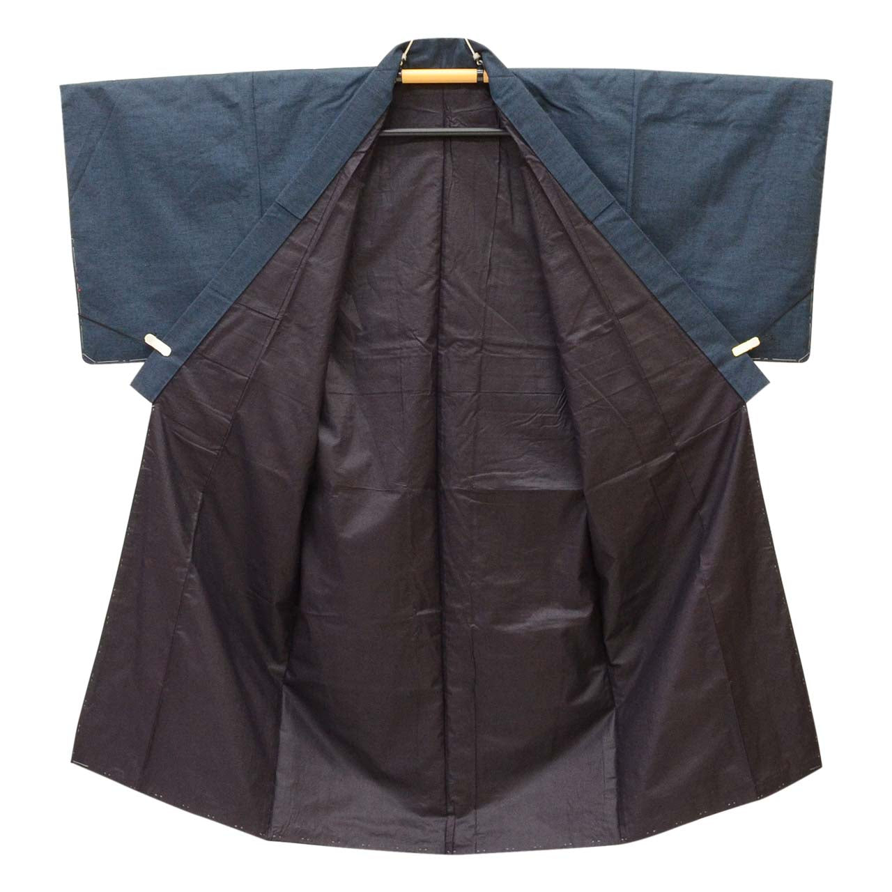 Vintage Japanese Kimono | Men's Yuki Tsumugi Ensemble | Navy Silk | Handwoven | Unused | UNESCO Heritage | Size S | Sustainable | uu2195b