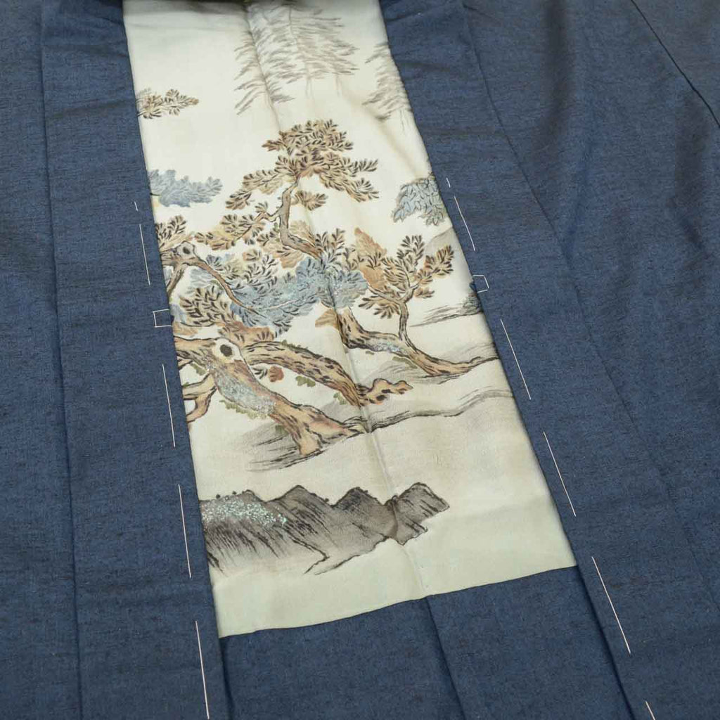 Vintage Japanese Kimono | Men's Yuki Tsumugi Ensemble | Navy Silk | Handwoven | Unused | UNESCO Heritage | Size S | Sustainable | uu2195b
