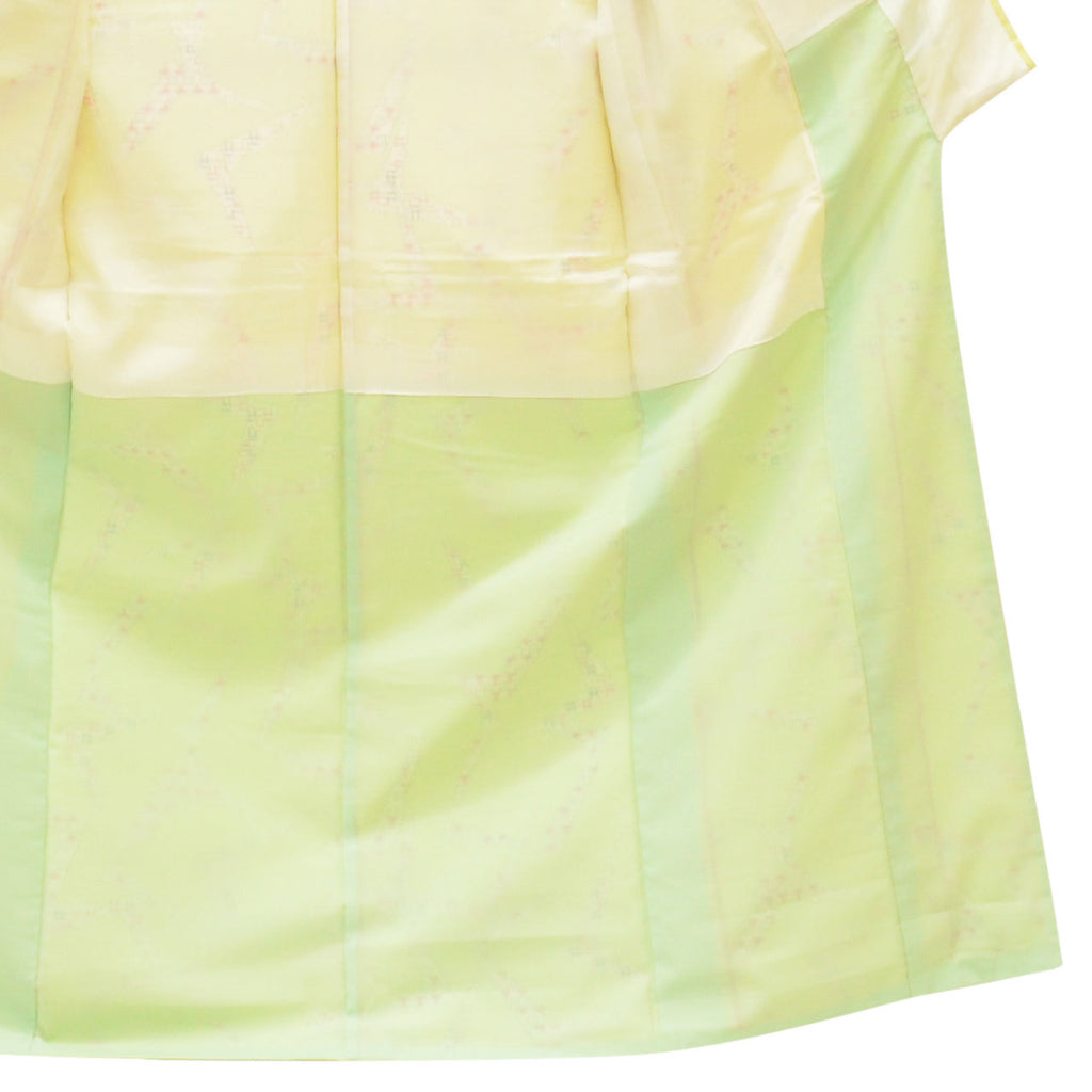 Vintage Japanese Kimono | Tsumugi | Green Silk | Geometric Kasuri | Size M | Sustainable | uu2201b