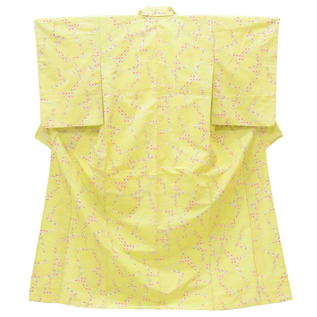 Vintage Japanese Kimono | Tsumugi | Green Silk | Geometric Kasuri | Size M | Sustainable | uu2201b