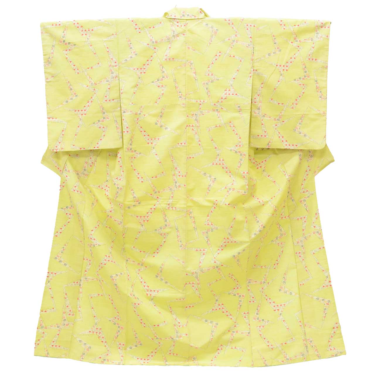 Vintage Japanese Kimono | Tsumugi | Green Silk | Geometric Kasuri | Size M | Sustainable | uu2201b