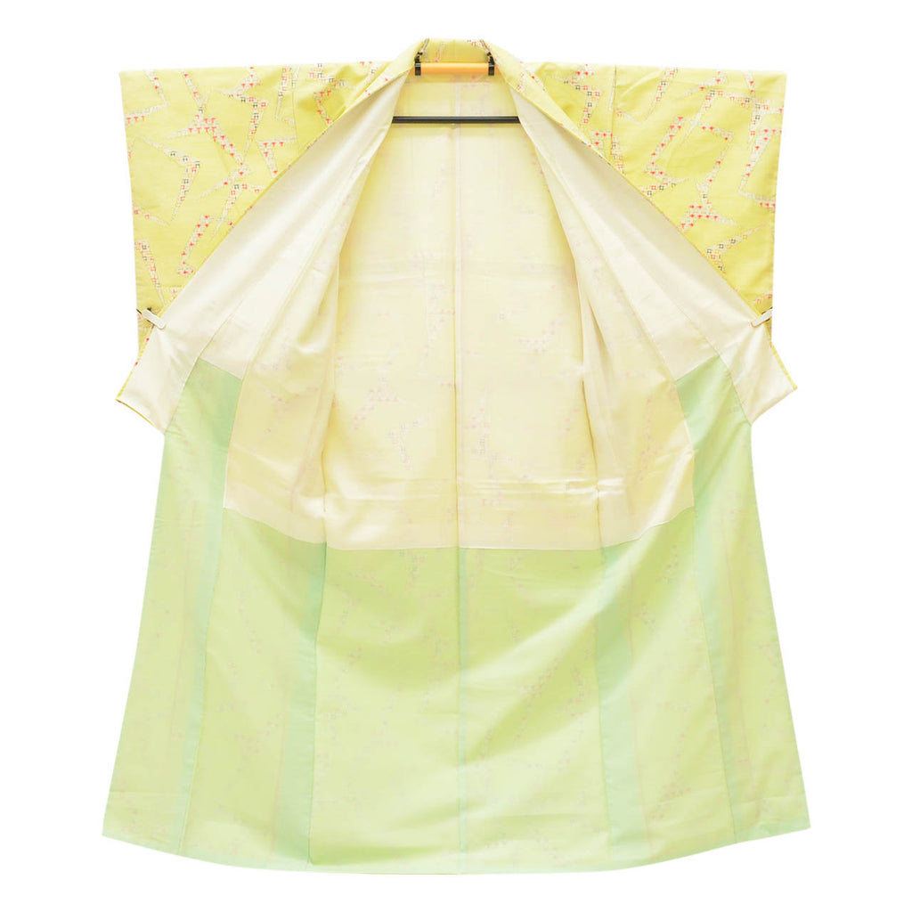 Vintage Japanese Kimono | Tsumugi | Green Silk | Geometric Kasuri | Size M | Sustainable | uu2201b