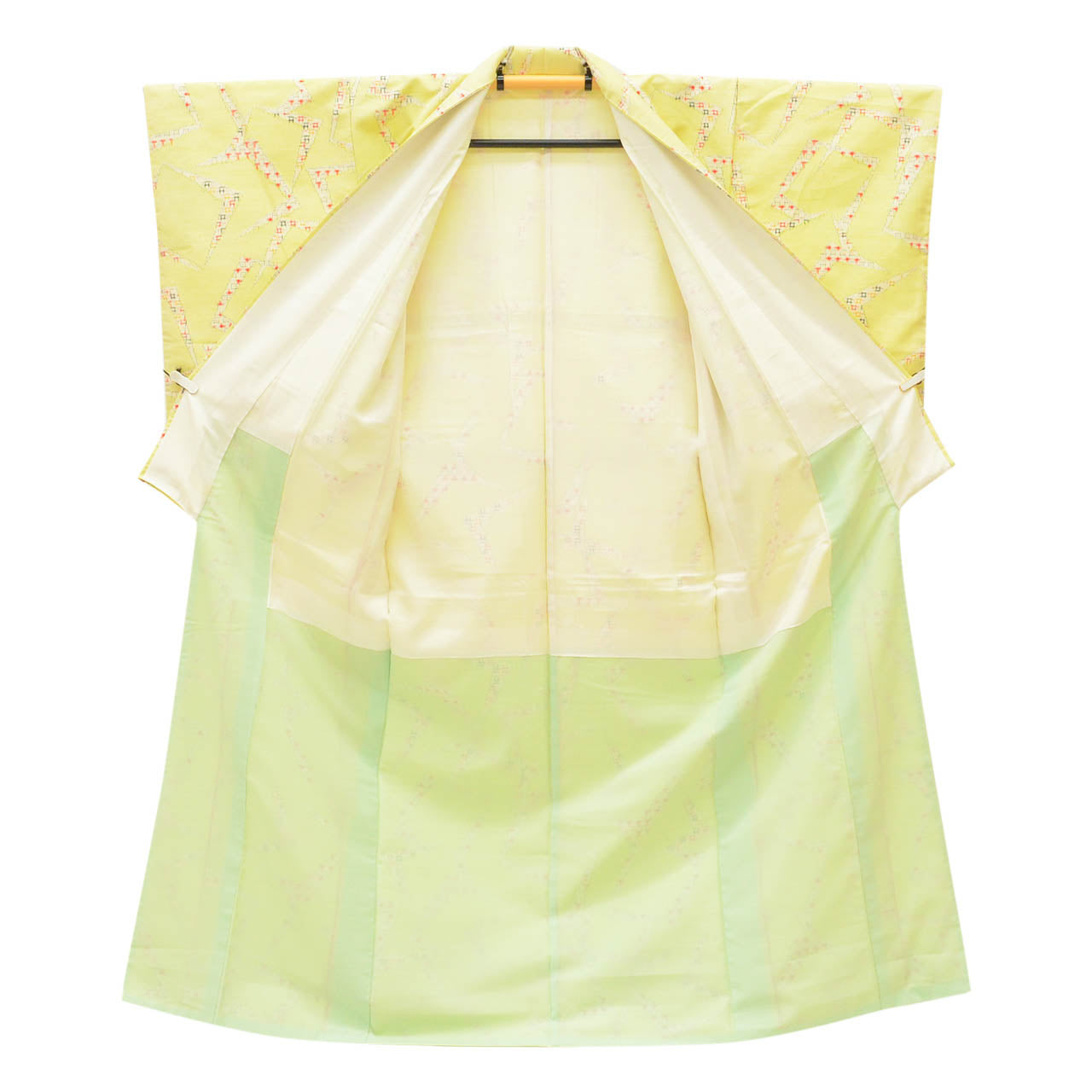Vintage Japanese Kimono | Tsumugi | Green Silk | Geometric Kasuri | Size M | Sustainable | uu2201b