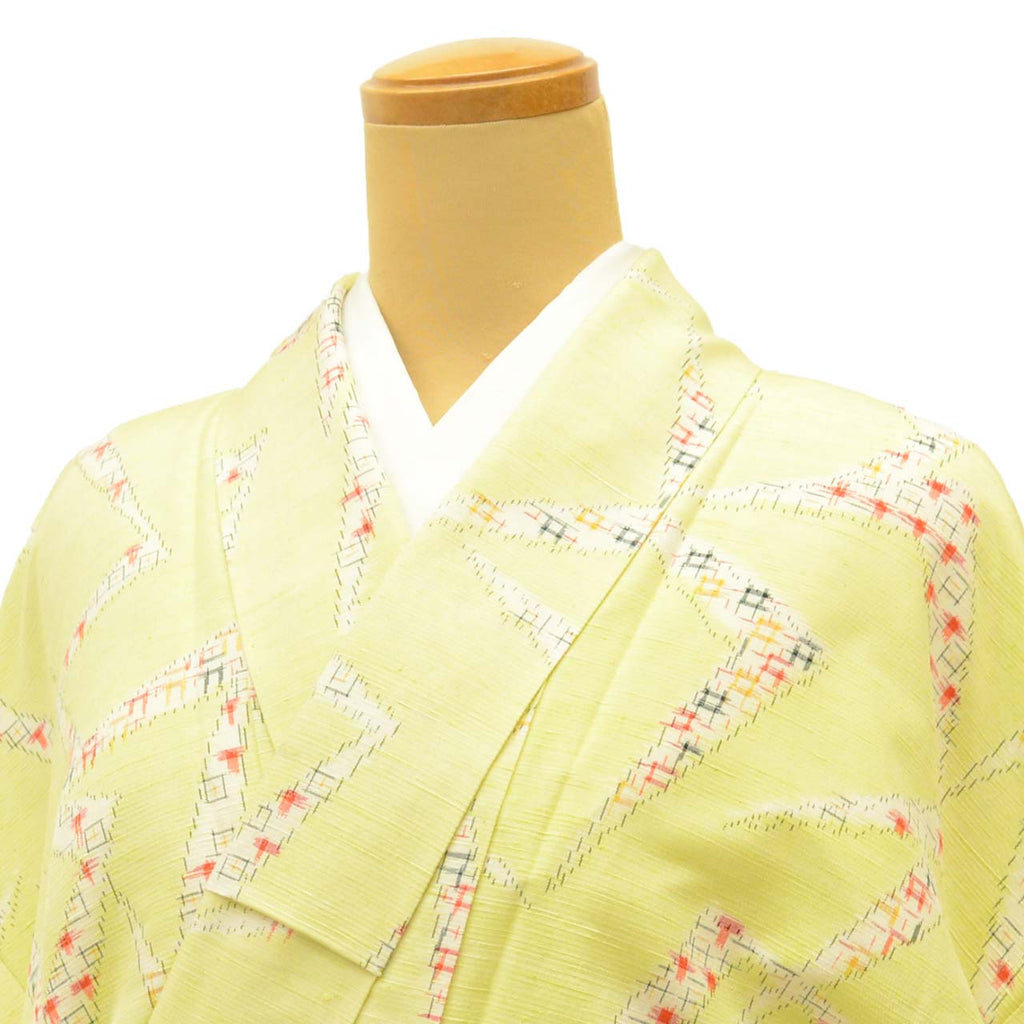 Vintage Japanese Kimono | Tsumugi | Green Silk | Geometric Kasuri | Size M | Sustainable | uu2201b