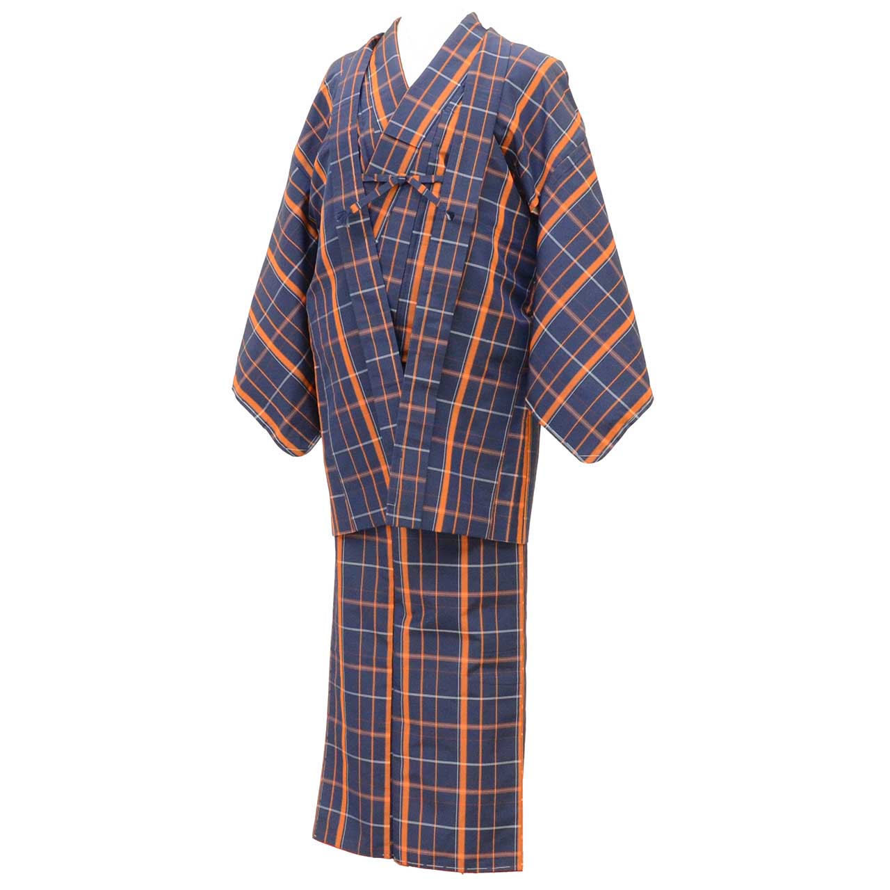 Vintage Japanese Kimono | Women's Komon Ensemble | Navy Synthetic | Lattice Pattern | Unused | Size M | Sustainable | uu2206b
