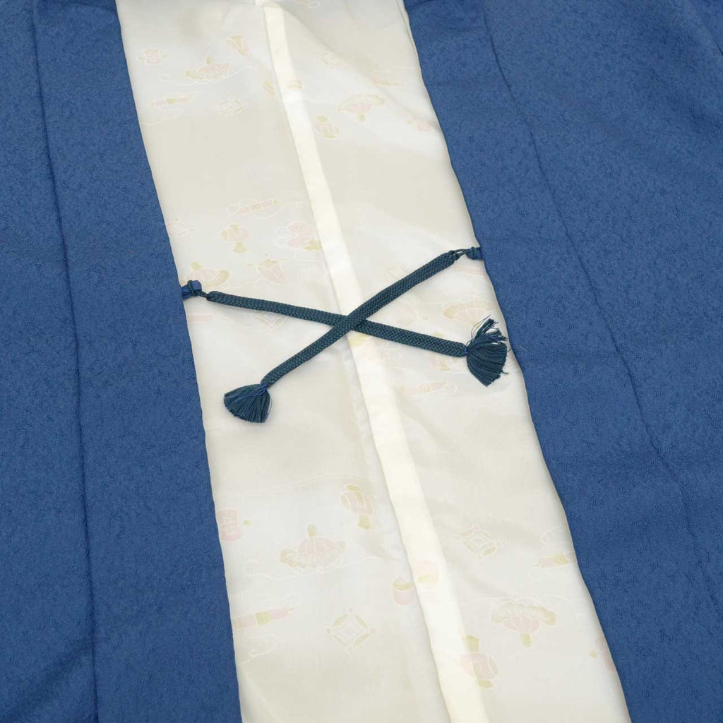 Vintage Japanese Kimono | Women's Iro-Muji Ensemble | Navy Silk | Geometric Pattern | With Himo | Size M | Sustainable | uu2207b