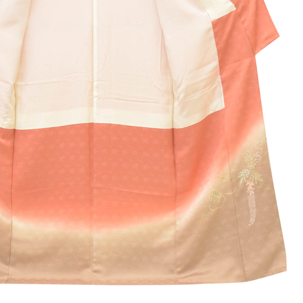 [Used] Recycled Kimono, Visiting Kimono, Pure Silk, Size M (Slightly Plus Size L), Excellent Condition, Length 160.0cm (63.0in), Sleeve Length 64.7cm (25.5in), Lined, Ready-made, Gold Embroidery, Gold Leaf, Brown, Floral Pattern, Silk, Reused, uu2214b 