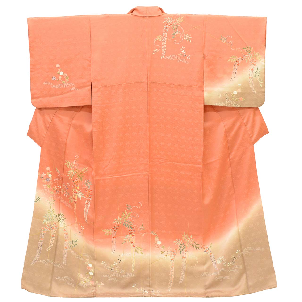 [Used] Recycled Kimono, Visiting Kimono, Pure Silk, Size M (Slightly Plus Size L), Excellent Condition, Length 160.0cm (63.0in), Sleeve Length 64.7cm (25.5in), Lined, Ready-made, Gold Embroidery, Gold Leaf, Brown, Floral Pattern, Silk, Reused, uu2214b 