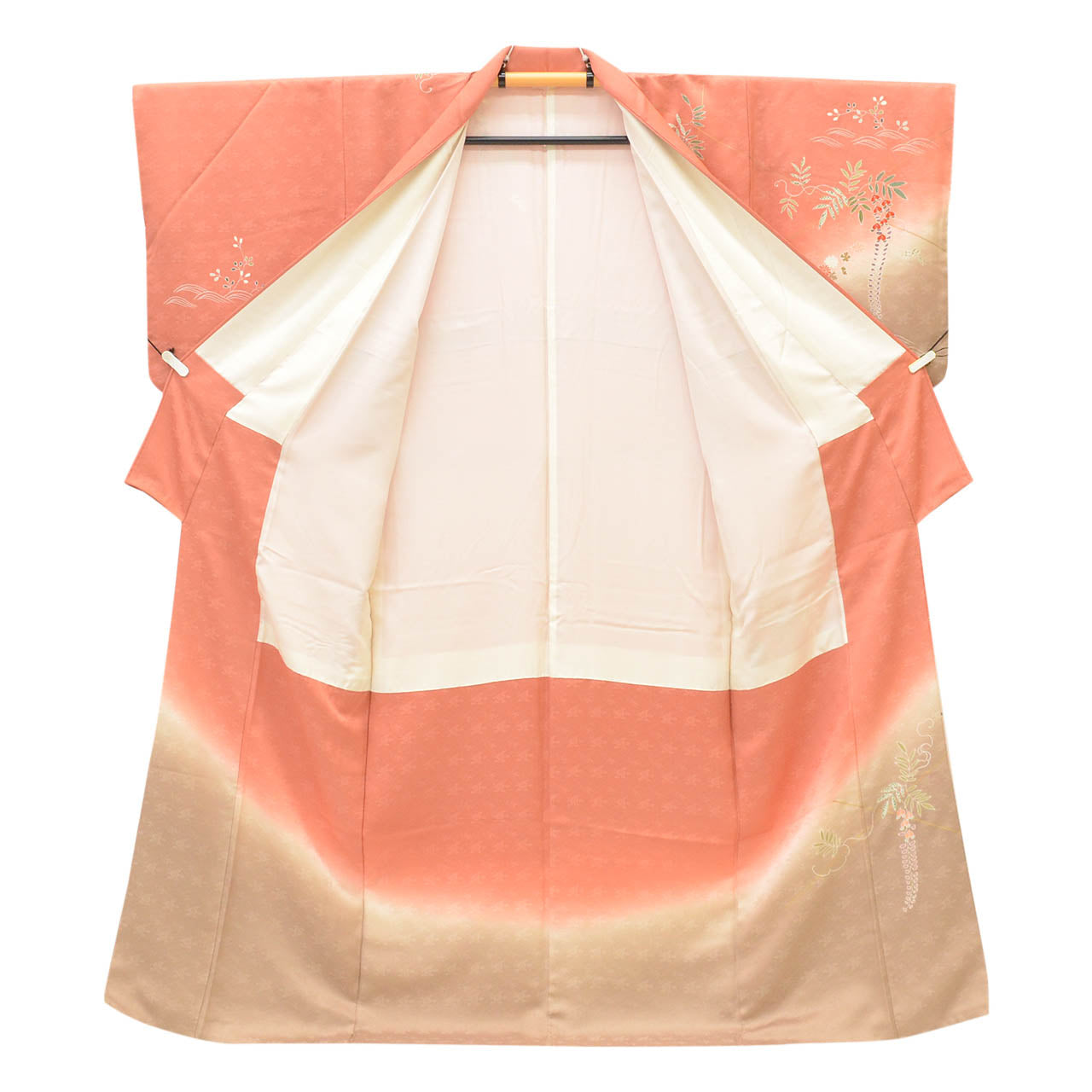 [Used] Recycled Kimono, Visiting Kimono, Pure Silk, Size M (Slightly Plus Size L), Excellent Condition, Length 160.0cm (63.0in), Sleeve Length 64.7cm (25.5in), Lined, Ready-made, Gold Embroidery, Gold Leaf, Brown, Floral Pattern, Silk, Reused, uu2214b 