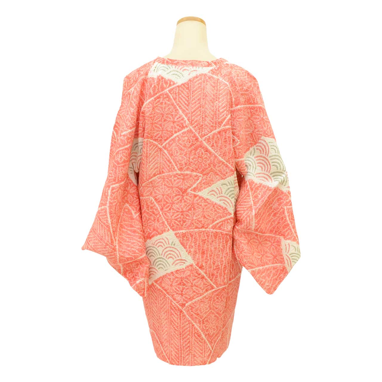 Vintage Japanese Kimono | Michiyuki Coat | Red Silk | All-over Shibori | Floral Seigaiha | Unused | Sustainable | uu2235b