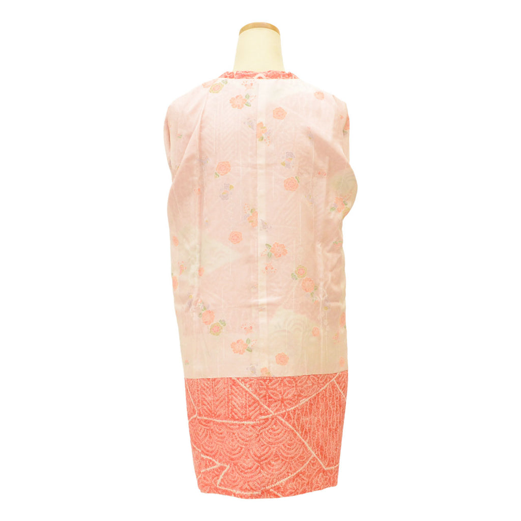 Vintage Japanese Kimono | Michiyuki Coat | Red Silk | All-over Shibori | Floral Seigaiha | Unused | Sustainable | uu2235b