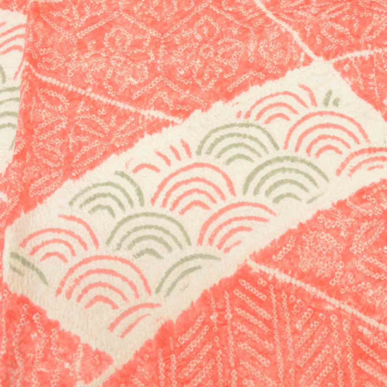 Vintage Japanese Kimono | Michiyuki Coat | Red Silk | All-over Shibori | Floral Seigaiha | Unused | Sustainable | uu2235b