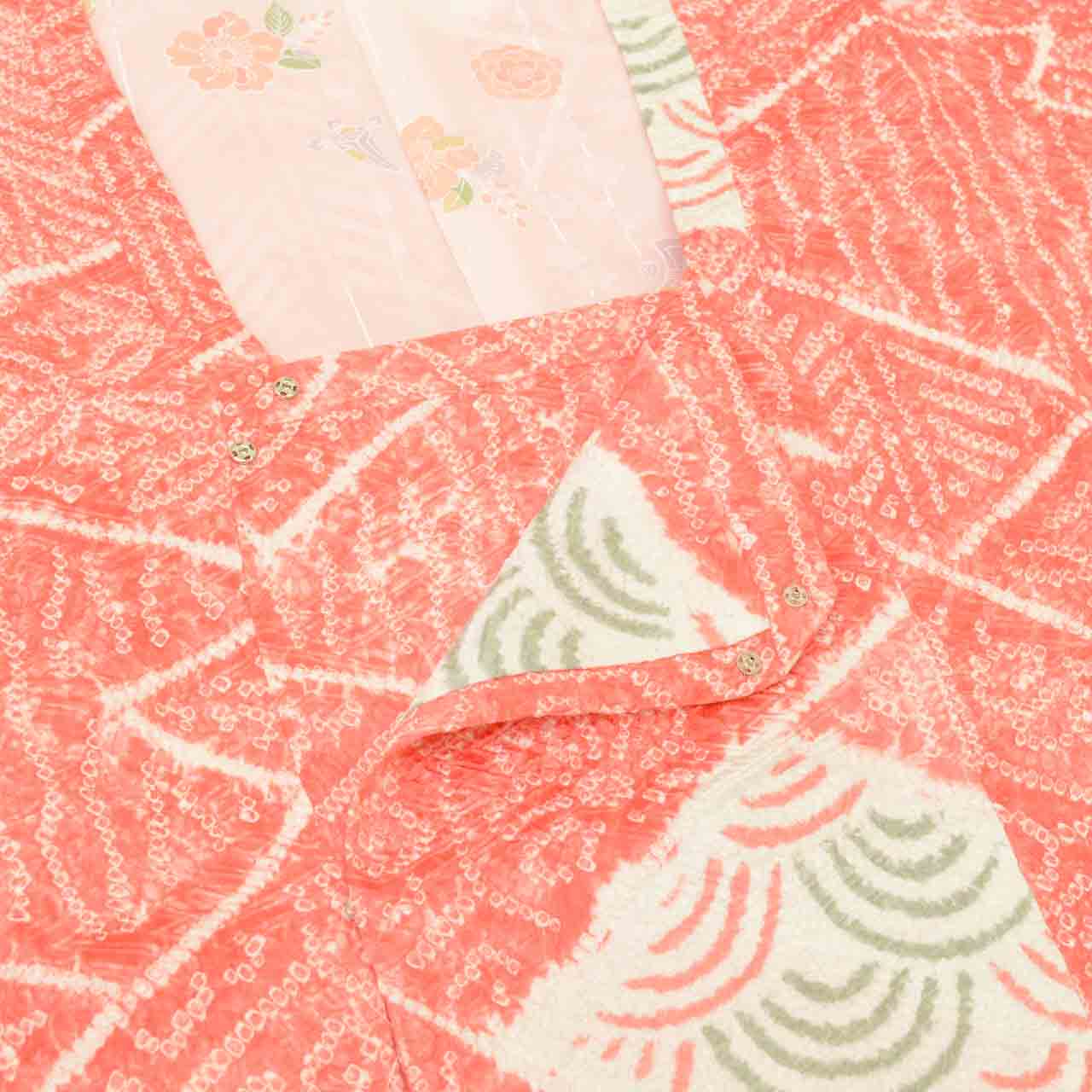 Vintage Japanese Kimono | Michiyuki Coat | Red Silk | All-over Shibori | Floral Seigaiha | Unused | Sustainable | uu2235b