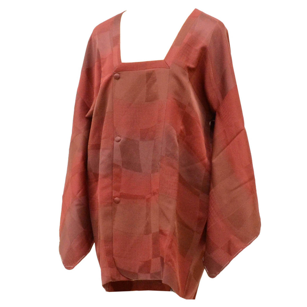 Vintage Japanese Kimono | Michiyuki Coat | Brown Silk | Geometric Bokashi | Unused | Excellent | Sustainable | uu2236b