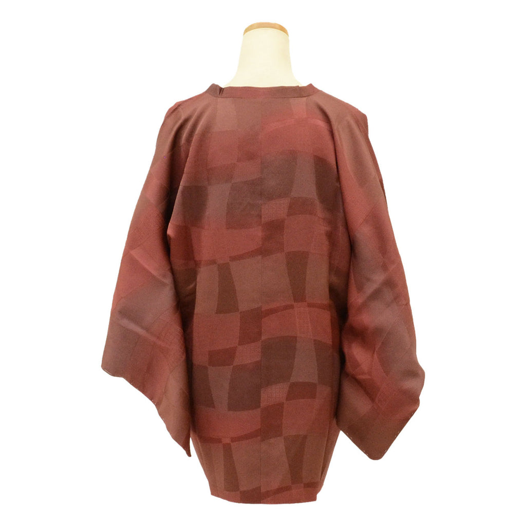 Vintage Japanese Kimono | Michiyuki Coat | Brown Silk | Geometric Bokashi | Unused | Excellent | Sustainable | uu2236b