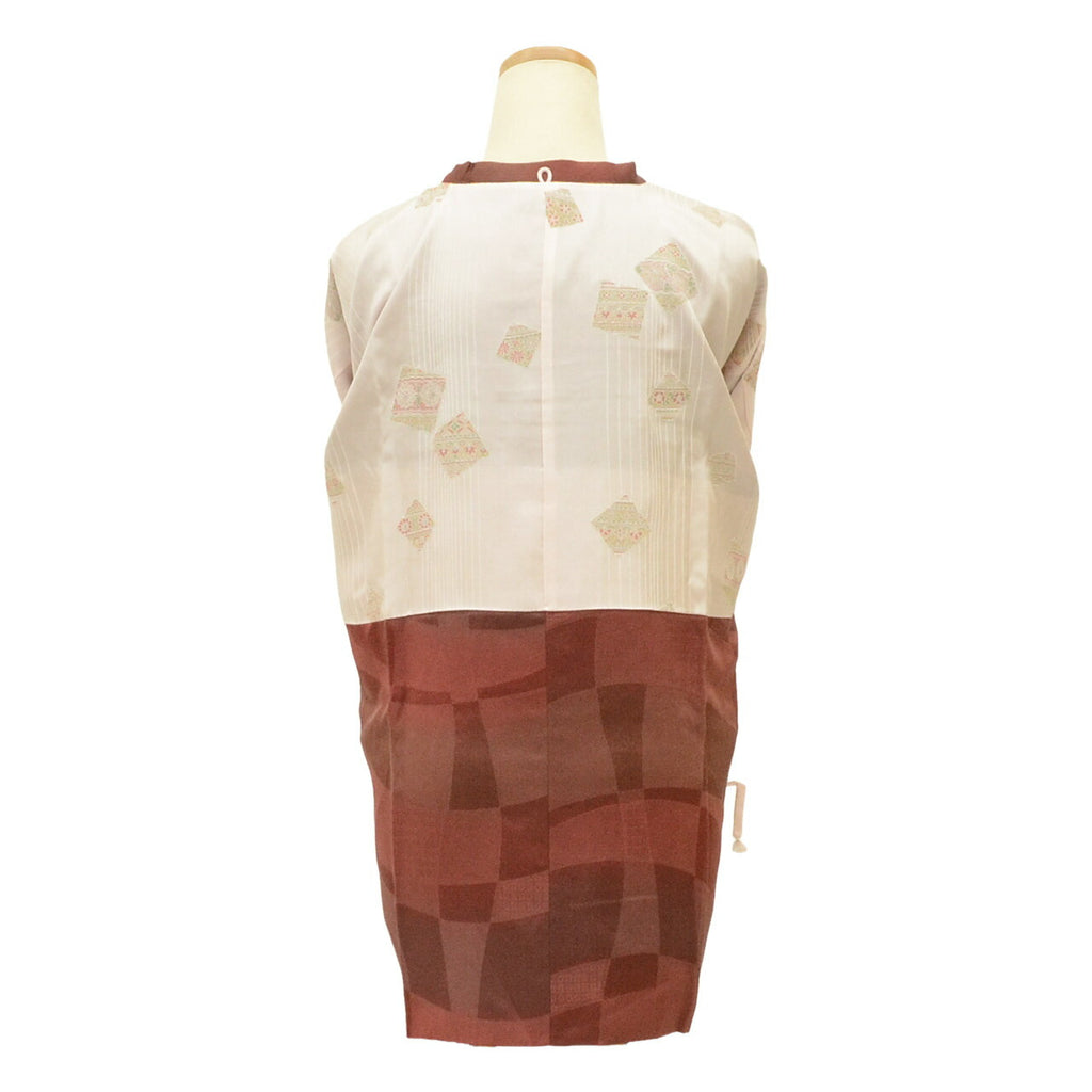 Vintage Japanese Kimono | Michiyuki Coat | Brown Silk | Geometric Bokashi | Unused | Excellent | Sustainable | uu2236b