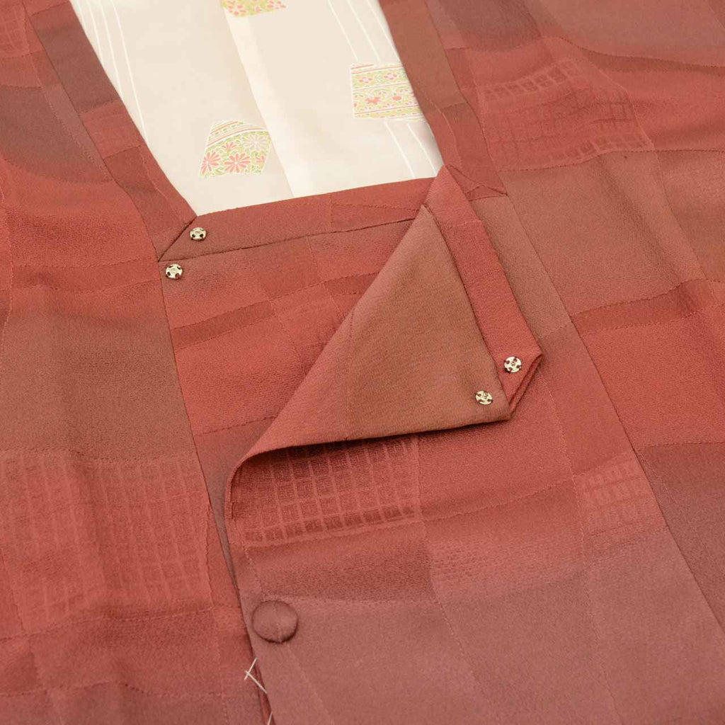 Vintage Japanese Kimono | Michiyuki Coat | Brown Silk | Geometric Bokashi | Unused | Excellent | Sustainable | uu2236b