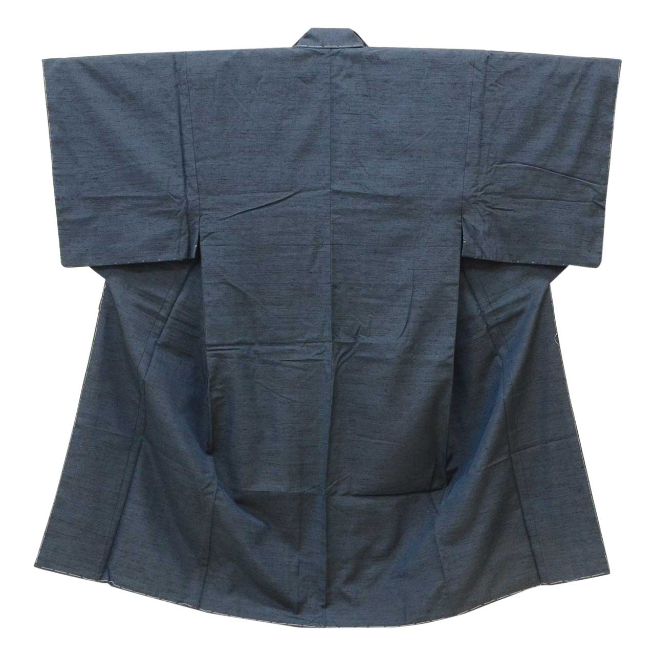 [Used] Recycled Kimono and Haori Set Ensemble for Men, Tamaito Tsumugi Silk, Unused, Sleeve Length 67.5cm, Body Length 138cm, Size M, Navy Blue, Includes Nagajuban (undergarment), Obi (sash), and Haori Cord, with Certificate of Authenticity. (uu2261b) 