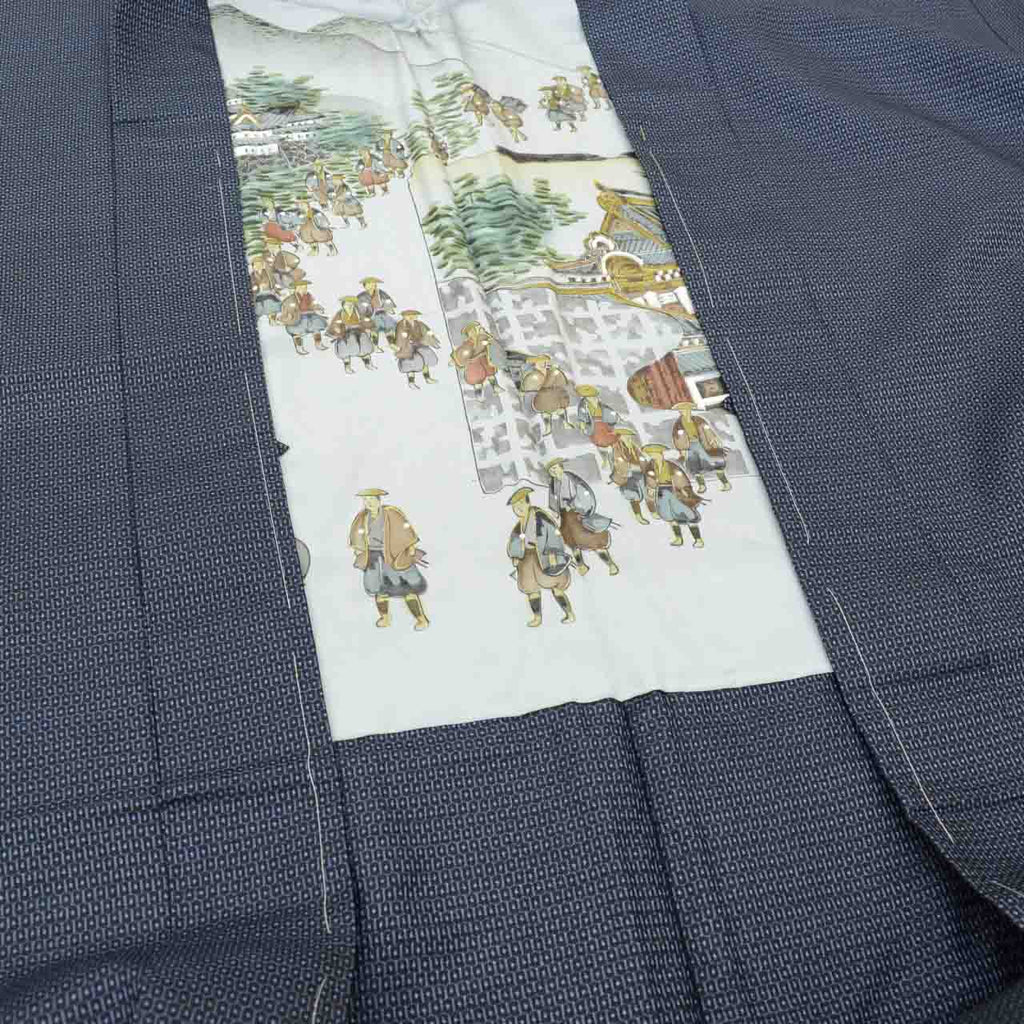 [Used] Recycled Kimono and Haori Set Ensemble for Men, Oshima Tsumugi Silk, Unused, Sleeve Length 71.0cm (28.0in), Body Length 150.0cm (59.1in), Size LL, Navy Blue, Tortoiseshell Pattern, Comes with Obi Belt and Haori Cord, Men's uu2265b 
