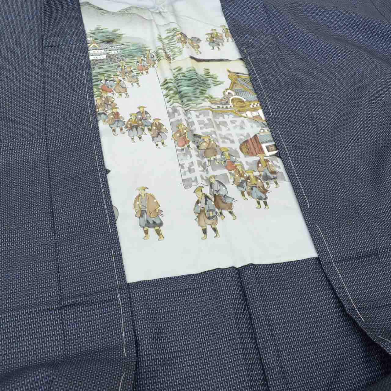 [Used] Recycled Kimono and Haori Set Ensemble for Men, Oshima Tsumugi Silk, Unused, Sleeve Length 71.0cm (28.0in), Body Length 150.0cm (59.1in), Size LL, Navy Blue, Tortoiseshell Pattern, Comes with Obi Belt and Haori Cord, Men's uu2265b 